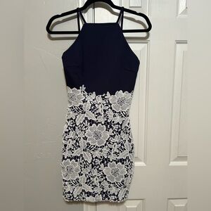 Boohoo Navy & White Lace Halter Bodycon Dress